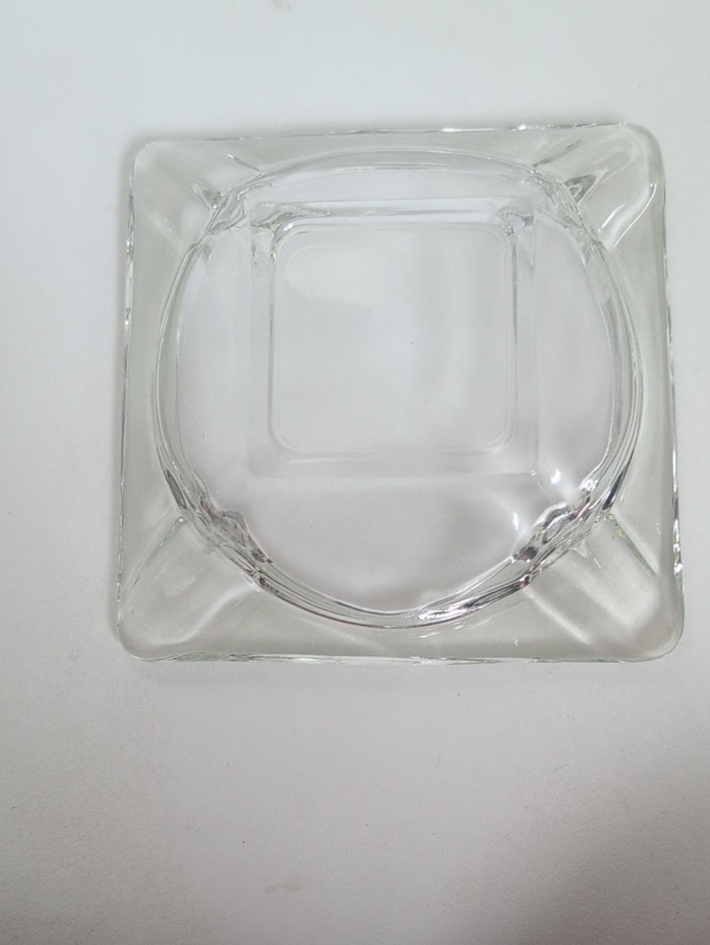Ashtray Glass Retro Clear Heavy Mid Century Square  5.5"